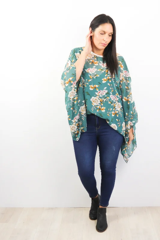 Butterfly Top - Teal & Mustard Floral