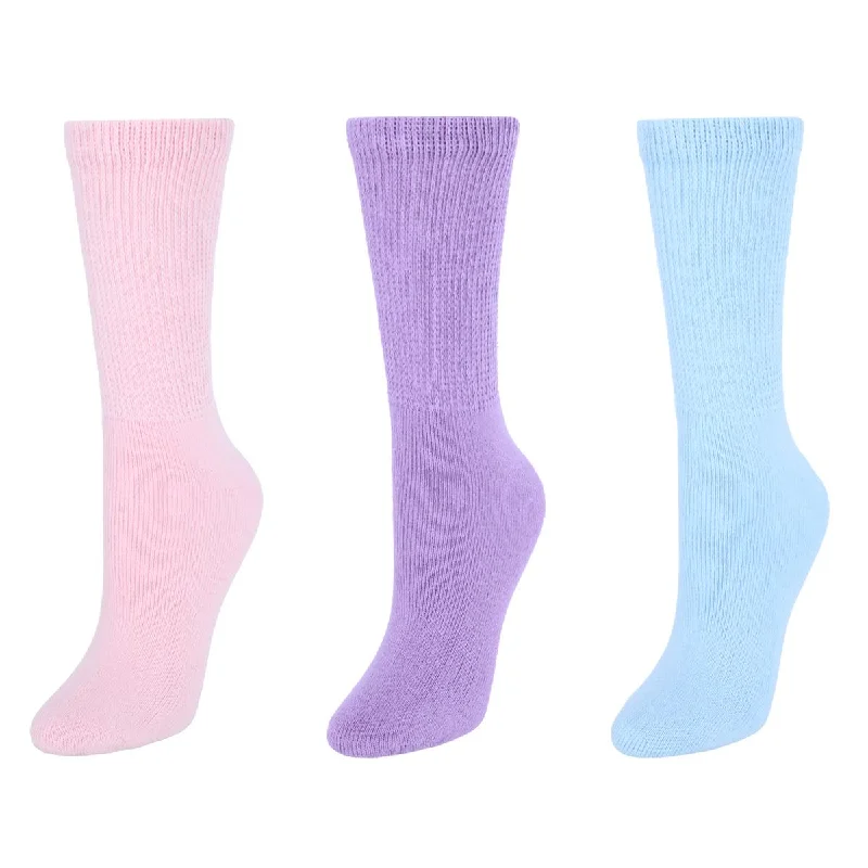 Women's Diabetic Pastel Color Crew Socks (3 Pack)